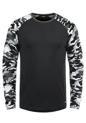 !Solid Rundhalsshirt SDCajus Longsleeve Baseball-Look