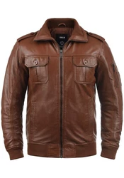 !Solid Lederjacke SDFamash Bikerjacke Braun/Dunkelbraun