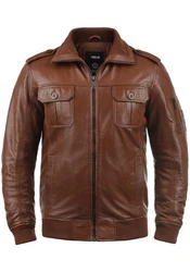 !Solid Lederjacke SDFamash Bikerjacke Braun/Dunkelbraun