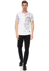 Rusty Neal T-Shirt Used-Look Allover-Print Braun/Creme/Rot/Weiß