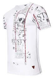 Rusty Neal T-Shirt Used-Look Allover-Print Braun/Creme/Rot/Weiß