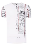 Rusty Neal T-Shirt Used-Look Allover-Print Braun/Creme/Rot/Weiß
