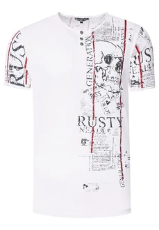 Rusty Neal T-Shirt Used-Look Allover-Print Braun/Creme/Rot/Weiß Rusty Neal T-Shirt Used-Look Allover-Print Braun/Creme/Rot/Weiß