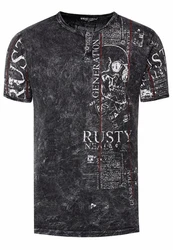 Rusty Neal T-Shirt Used-Look Allover-Print Schwarz/Dunkelgrau/Braun/Grau