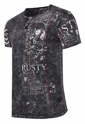 Rusty Neal T-Shirt Used-Look Allover-Print Schwarz/Dunkelgrau/Braun/Grau
