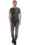 Rusty Neal T-Shirt Used-Look Allover-Print Schwarz/Dunkelgrau/Braun/Grau