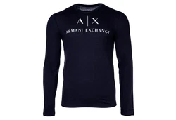 ARMANI EXCHANGE T-Shirt Herren Langarmshirt - Longsleeve Rundhals Logo Dunkelblau/Blau
