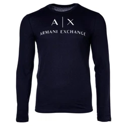 ARMANI EXCHANGE T-Shirt Herren Langarmshirt - Longsleeve Rundhals Logo Dunkelblau/Blau