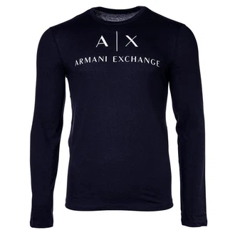 ARMANI EXCHANGE T-Shirt Herren Langarmshirt - Longsleeve Rundhals Logo Dunkelblau/Blau