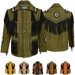 Trachtenjacke GW959J Herren Westernjacke Lange Reiter Jacke Western-Lederjacke