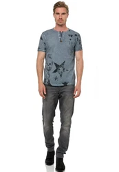 Rusty Neal T-Shirt mit Skull-Print Grau/Dunkelblau/Blau