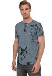Rusty Neal T-Shirt mit Skull-Print Grau/Dunkelblau/Blau