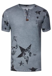 Rusty Neal T-Shirt mit Skull-Print Grau/Dunkelblau/Blau