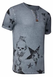 Rusty Neal T-Shirt mit Skull-Print Grau/Dunkelblau/Blau