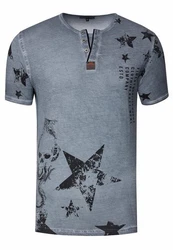 Rusty Neal T-Shirt mit Skull-Print Grau/Dunkelblau/Blau