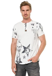 Rusty Neal T-Shirt mit Skull-Print Weiß/Creme/Dunkelblau/Lila