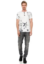 Rusty Neal T-Shirt mit Skull-Print Weiß/Creme/Dunkelblau/Lila