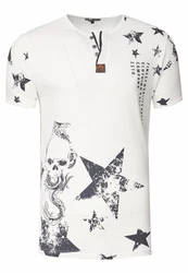Rusty Neal T-Shirt mit Skull-Print Weiß/Creme/Dunkelblau/Lila