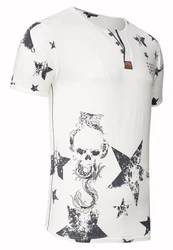Rusty Neal T-Shirt mit Skull-Print Weiß/Creme/Dunkelblau/Lila