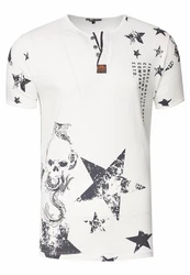 Rusty Neal T-Shirt mit Skull-Print Weiß/Creme/Dunkelblau/Lila