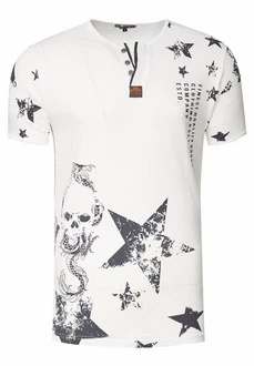 Rusty Neal T-Shirt mit Skull-Print Weiß/Creme/Dunkelblau/Lila Rusty Neal T-Shirt mit Skull-Print Weiß/Creme/Dunkelblau/Lila