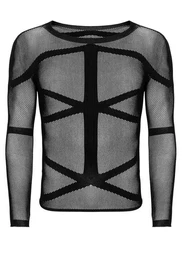 Longsleeve Transparentes Long Sleeve Shirt fr Mnner - schwarz (1-tlg) Netz