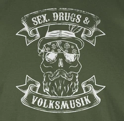 Shirtracer T-Shirt Sex Drugs Volksmusik Totenkopf Mode für Oktoberfest Herren Dunkelgrün/Grün