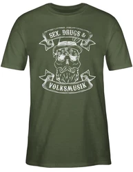 Shirtracer T-Shirt Sex Drugs Volksmusik Totenkopf Mode für Oktoberfest Herren Dunkelgrün/Grün