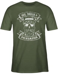 Shirtracer T-Shirt Sex Drugs Volksmusik Totenkopf Mode für Oktoberfest Herren Dunkelgrün/Grün
