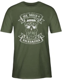 T-Shirt Sex Drugs Volksmusik Totenkopf Mode fr Oktoberfest Herren