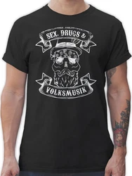 Shirtracer T-Shirt Sex Drugs Volksmusik Totenkopf Mode für Oktoberfest Herren Grau/Schwarz/Gold/Rosa/Lila/Weiß