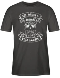 Shirtracer T-Shirt Sex Drugs Volksmusik Totenkopf Mode für Oktoberfest Herren Dunkelgrau/Grau/Schwarz/Dunkelgrün/Lila
