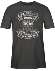 Shirtracer T-Shirt Sex Drugs Volksmusik Totenkopf Mode für Oktoberfest Herren Dunkelgrau/Grau/Schwarz/Dunkelgrün/Lila