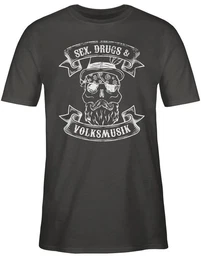 T-Shirt Sex Drugs Volksmusik Totenkopf Mode fr Oktoberfest Herren