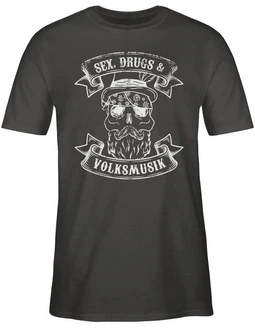 Shirtracer T-Shirt Sex Drugs Volksmusik Totenkopf Mode für Oktoberfest Herren Dunkelgrau/Grau/Schwarz/Dunkelgrün/Lila