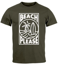 Neverless Print-Shirt Herren T-Shirt Beach Please Surfing Dunkelgrün/Grün/Khaki