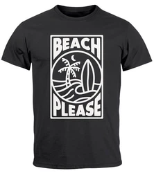 Neverless Print-Shirt Herren T-Shirt Beach Please Surfing Schwarz/Hellblau/Weiß