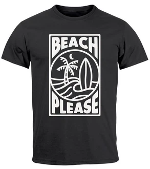 Neverless Print-Shirt Herren T-Shirt Beach Please Surfing Schwarz/Hellblau/Weiß