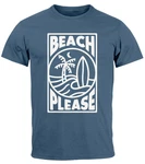 Neverless Print-Shirt Herren T-Shirt Beach Please Surfing Hellblau/Blau