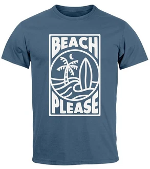 Neverless Print-Shirt Herren T-Shirt Beach Please Surfing Hellblau/Blau