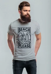 Neverless Print-Shirt Herren T-Shirt Beach Please Surfing Hellblau/Grau/Weiß
