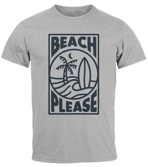 Neverless Print-Shirt Herren T-Shirt Beach Please Surfing Hellblau/Grau/Weiß