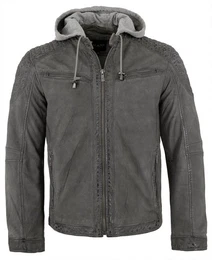 Lederjacke Kennedy - Herren Lederjacke Lammnubuk Kapuze grau