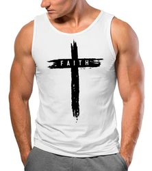 Neverless Tanktop Herren Trend-Motiv Cross Faith Weiß/Schwarz/Dunkelblau