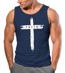 Neverless Tanktop Herren Trend-Motiv Cross Faith Dunkelblau/Blau/Schwarz