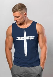 Neverless Tanktop Herren Trend-Motiv Cross Faith Dunkelblau/Blau/Schwarz