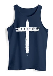 Neverless Tanktop Herren Trend-Motiv Cross Faith Dunkelblau/Blau/Schwarz