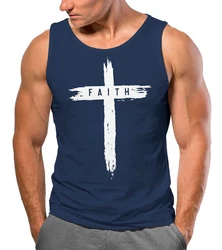 Neverless Tanktop Herren Trend-Motiv Cross Faith Dunkelblau/Blau/Schwarz
