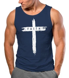 Tanktop Herren Tank-Top Print Aufdruck Kreuz Cross Faith Glaube Trend-Motiv mit Print