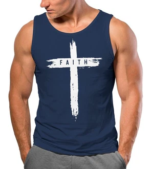Neverless Tanktop Herren Trend-Motiv Cross Faith Dunkelblau/Blau/Schwarz